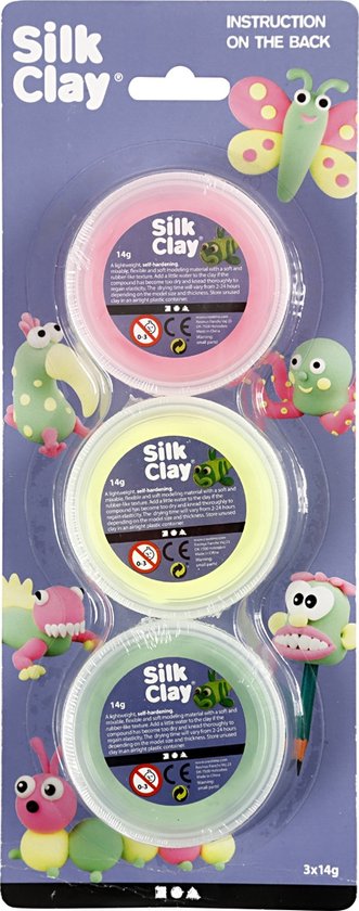Silk Clay®, lichtgroen, neon geel, neon roze, 3x14gr
