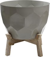 PTMD Nur Grey iron planter in wooden holder round