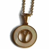 Aramat jewels -ketting-letter y- chirurgisch staal -schelp- wit - goudkleurig-45cm - dames- rond