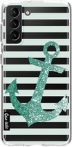 Casetastic Samsung Galaxy S21 Plus 4G/5G Hoesje - Softcover Hoesje met Design - Glitter Anchor Mint Print