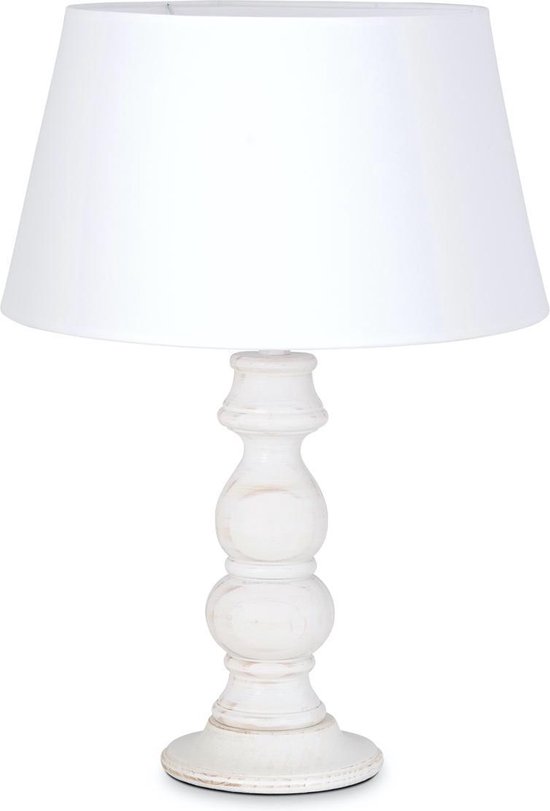 Home Sweet Home tafellamp Largo - tafellamp rond Banjo vintage wit inclusief lampenkap - lampenkap 40/30/22cm - tafellamp hoogte 66 cm - geschikt voor E27 LED lamp - wit
