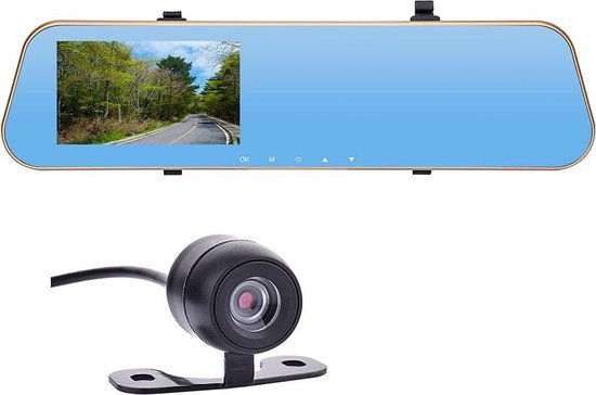 Welkom compact Dankbaar Mirror Dashcam, 4.3"inch dash cam FULL-HD voor & achter camera,  inclusief... | bol.com
