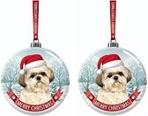 Set van 2x stuks kerstversiering glazen kerstballen Shih Tzu hond 7 cm