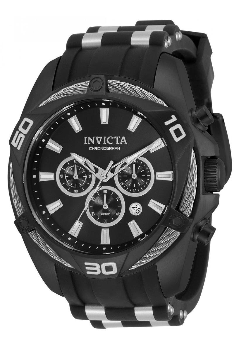 Invicta Bolt 34145 Heren Horloge - Waterdicht - Analoog - Quartz Uurwerk - Roestvrij Staal met zwarte Wijzerplaat - 50mm