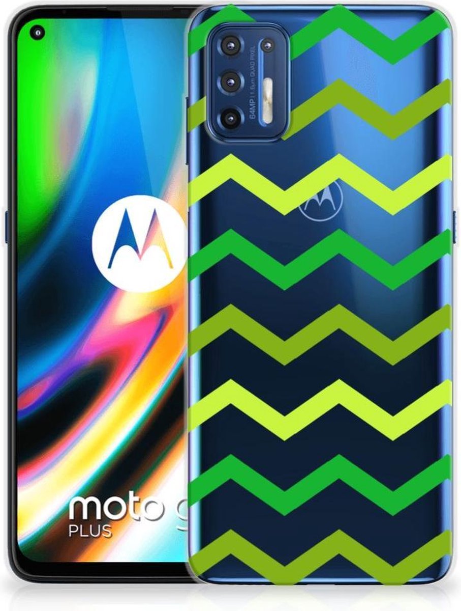 TPU Hoesje voor Motorola Moto G9 Plus TPU bumper Zigzag Groen