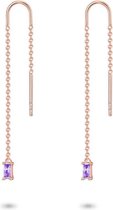 Twice As Nice Oorbellen in rosé zilver, baguette zirkonia, amethyst kleur