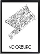 Voorburg Plattegrond poster A3 + Fotolijst zwart (29,7x42cm) - DesignClaud