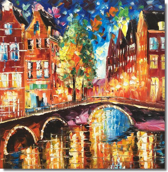 Schilderij Amsterdam kleurrijk 75 x 75 - Artello - handgeschilderd  schilderij met... | bol.com