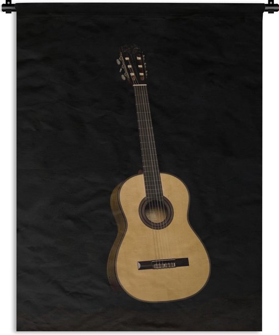 Wandkleed Akoestische gitaar - Vooraanzicht van een akoestische gitaar op een zwarte achtergrond Wandkleed katoen 120x160 cm - Wandtapijt met foto XXL / Groot formaat!