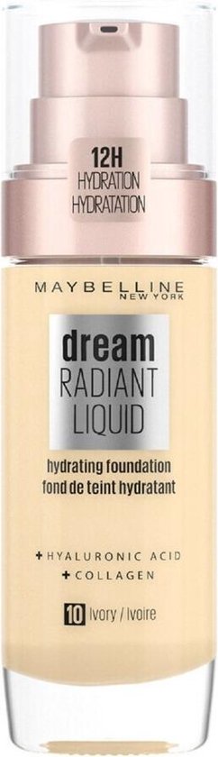 Maybelline Dream Radiant Liquid – 10 Ivory – Foundation Geschikt voor de Droge Huid met Hyaluronzuur – 30 ml