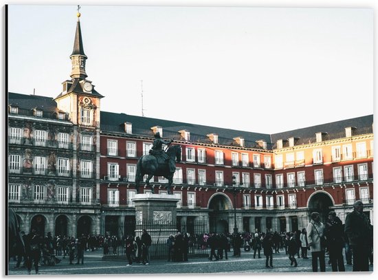 Dibond - Plaza Mayor - Spanje - 40x30cm Foto op Aluminium (Met Ophangsysteem)