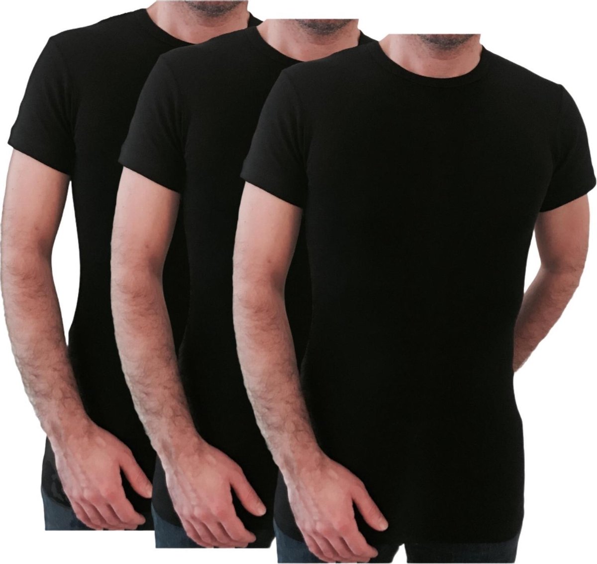3 Pack Top kwaliteit T-Shirt - O hals - 100% Katoen - Zwart - Maat L