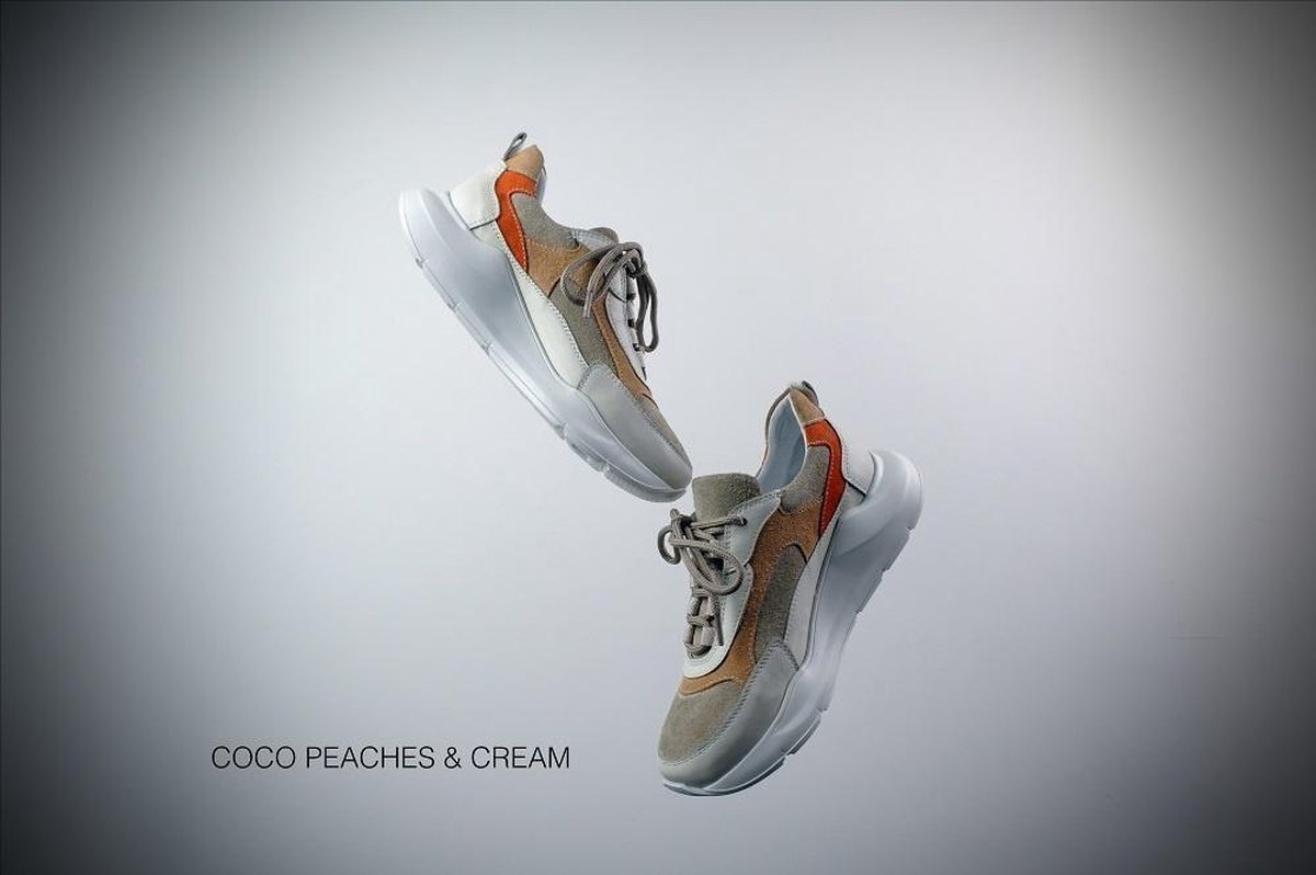 H32 Vrouwen Leren Lage sneakers / Damesschoenen Peaches and Cream - Beige  combi - Maat 40 | bol.com