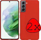 Hoes Geschikt voor Samsung S21 Hoesje Siliconen Back Cover Case - Hoesje Geschikt voor Samsung Galaxy S21 Hoes Cover Hoesje - Rood - 2 Stuks