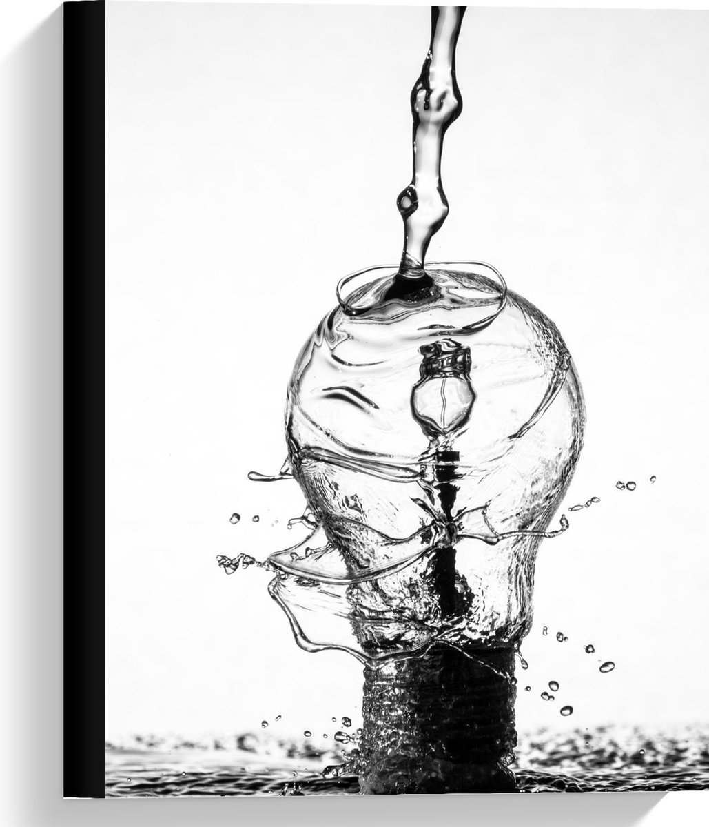 Canvas - Water over Gloeilamp (zwart/wit) - 30x40cm Foto op Canvas Schilderij (Wanddecorat