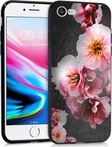 iMoshion Hoesje Geschikt voor iPhone SE (2022) / SE (2020) / 8 / 7 Hoesje Siliconen - iMoshion Design hoesje - Zwart / Roze / Pink Flower