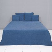 Clayre & Eef Bedsprei Stonewashed 150*150 cm Blauw Katoen Rechthoek Sprei Plaid Deken