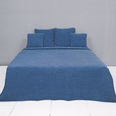 Clayre & Eef Bedsprei Stonewashed 150*150 cm Blauw Katoen Rechthoek Sprei Plaid Deken