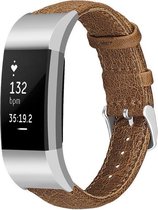 Leer Smartwatch bandje - Geschikt voor  Fitbit Charge 2 leren bandje - bruin - Maat: S - Horlogeband / Polsband / Armband