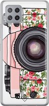 Samsung A42 hoesje siliconen - Hippie camera | Samsung Galaxy A42 case | Roze | TPU backcover transparant