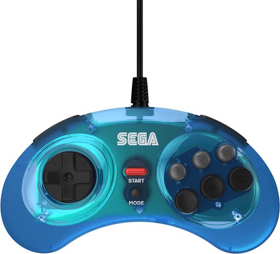 Retro-Bit SEGA Mega Drive 8-Button USB Controller Clear Blue | bol