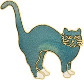 Behave® Broche poes kat blauw emaille 4,5 cm