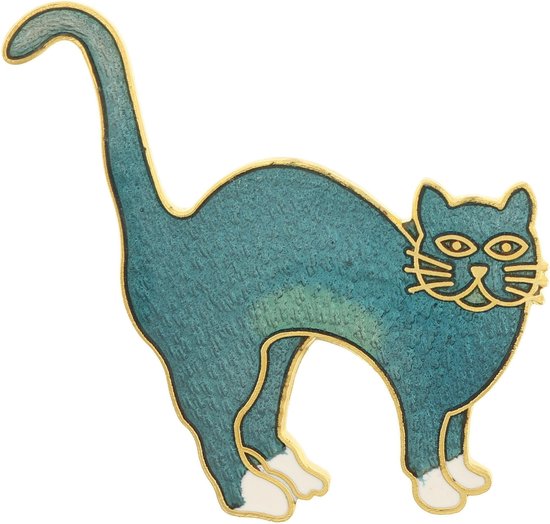 Behave® Broche poes kat blauw emaille 4,5 cm