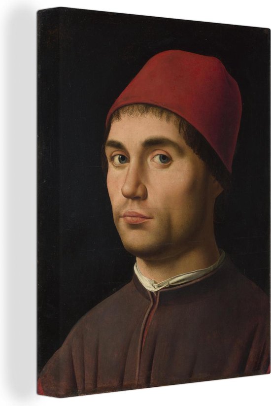 Canvas Schilderij Portrait of a young man - Schilderij van Antonello da Messina - 90x120 cm - Wanddecoratie