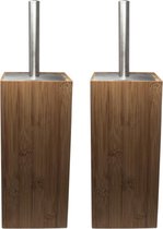 2x Toiletborstels met bruine houders van bamboe 34 cm - Wc-borstel - Toilet en badkamer accessoires