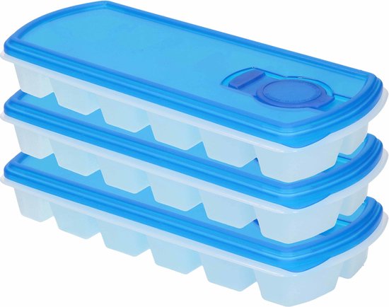 4x Ijsblokjes/ijsklontjes vormen met deksel blauw - 12 stuks - Ijsblokjes/ijsklontjes makers