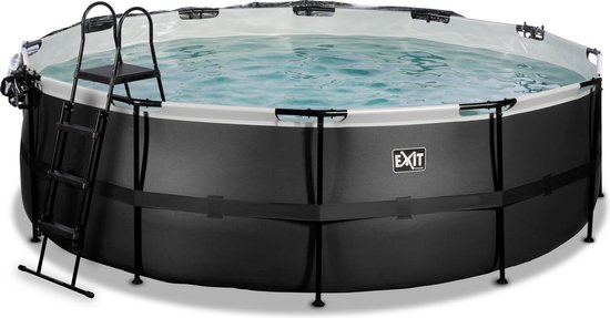 EXIT Black Leather Frame Zwembad ø450 - Opzetzwembad - met Zandfilterpomp & Overkapping - Rond - Zwart