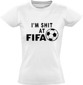 I'm shit at fifa Dames t-shirt | voetbal | gamen | game | gamers | grappig | cadeau | Wit
