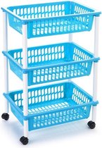 Opberg trolley/roltafel/organizer met 3 manden 40 x 30 x 61,5 cm wit/lichtblauw - Etagewagentje/karretje met opbergkratten