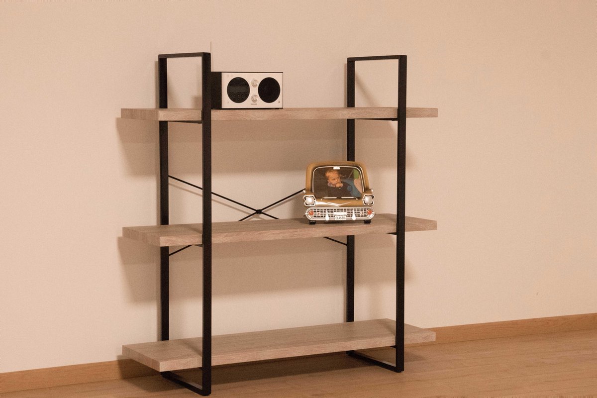 Rek Shelves 3 legplanken / zwart ijzeren frame