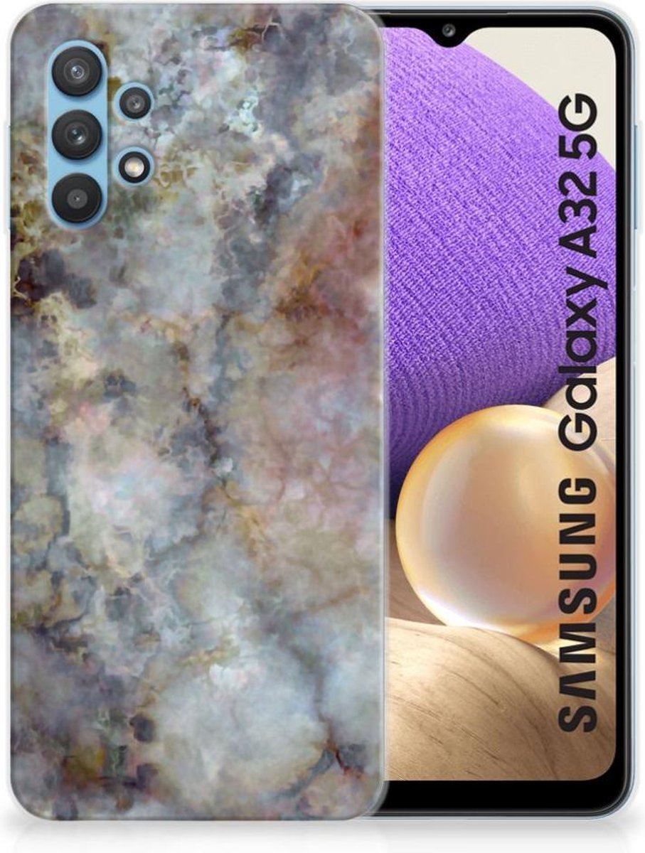 Samsung Galaxy A32 5G TPU Siliconen Hoesje Marmer Grijs