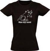 Man bijt Hond  Dames t-shirt | dieren | freak | raar | gek |  mafkees |  kado | Zwart