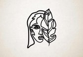 Wanddecoratie - Vrouwengezicht met bladeren - XS - 29x22cm - Zwart - muurdecoratie - Line Art