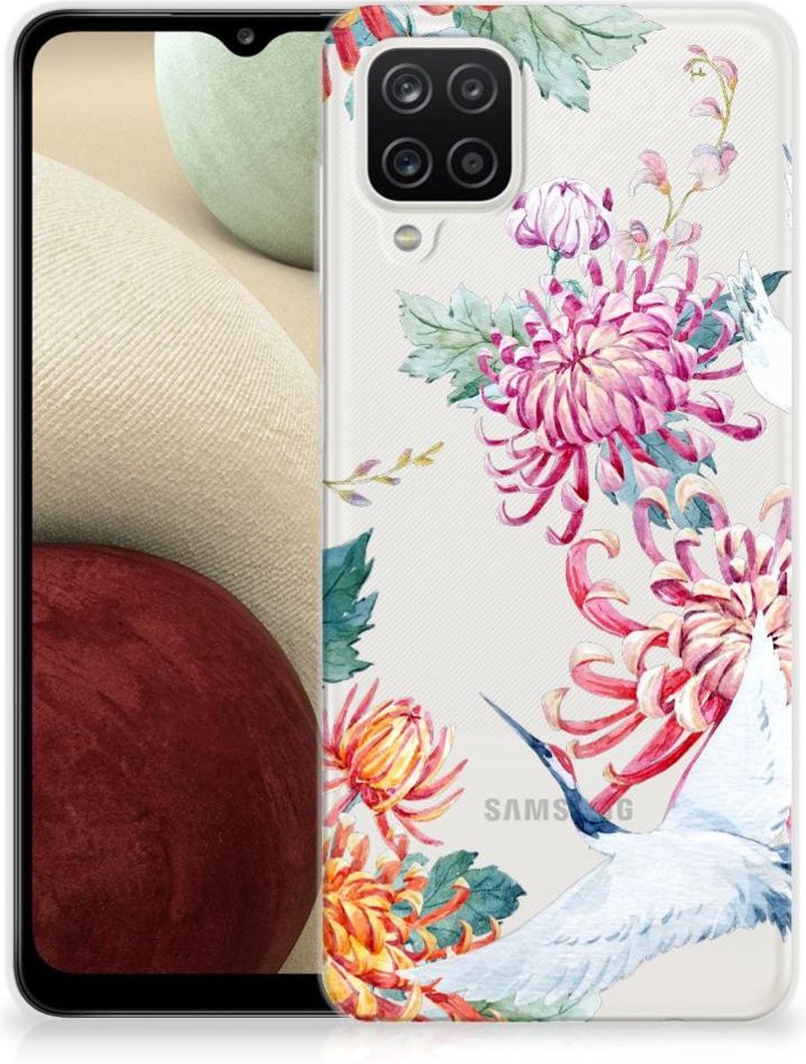 Samsung Galaxy A12 TPU Hoesje Bird Flowers
