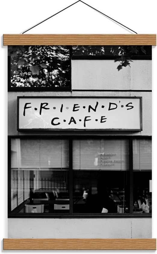 Schoolplaat – ''Friends Cafe'' (zwart/wit) - 30x40cm Foto op Textielposter (Wanddecoratie op Schoolplaat)