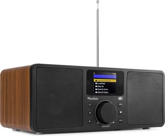 Dab radio met bluetooth en internetradio - audizio rome - wekkerradio - wifi - aux - 2 speakers - hout