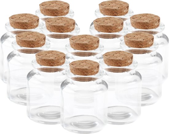 12x Mini bouteilles / bocaux en verre 5 x 6 avec bouchon en liège - Hobby/  bricolage -... | bol.com