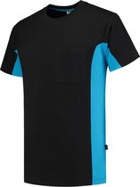Tricorp T-shirt Bicolor Borstzak 102002 Zwart / Turquoise - Maat XL