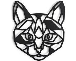 Houten Dierenkop • Houten Kat • Dierenkop Kat • Middel • Zwart MDF • Houten Dier • Wandecoratie
