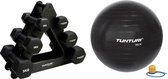 Tunturi - Fitness Set - Dumbbell Opbergrek incl 2x 1 t/m 3 dumbbells  - Gymball Zwart 90 cm