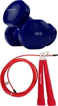 Tunturi - Fitness Set - Vinyl Dumbbell 2 x 4 kg  - Springtouw Rood