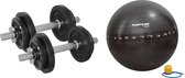 Tunturi - Fitness Set - Halterset 20 kg incl 2 Dumbbellstangen  - Gymball Zwart met Anti Burst 55 cm