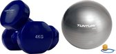 Tunturi - Fitness Set - Vinyl Dumbbell 2 x 4 kg  - Gymball Zilver 65 cm