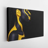 Cheerful young african woman with art fashion makeup. An amazing woman with black and yellow makeup  - Modern Art Canvas  - Horizontal - 1059758888 - 50*40 Horizontal