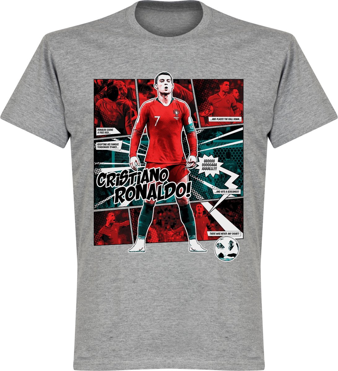 Ronaldo Portugal Comic T-Shirt - Grijs - XXL