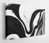 Luxury black & white ART in Eastern style. Natural Pattern. The ancient art of Japanese marbling. Gouache painting- can be used as a trendy background.  - Modern Art Canvas - Horiz